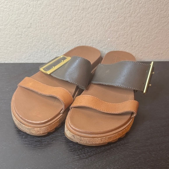 Sorel Roaring Slide Slip on Leather Sandals Black and Brown Size 7.5 - Picture 2 of 8